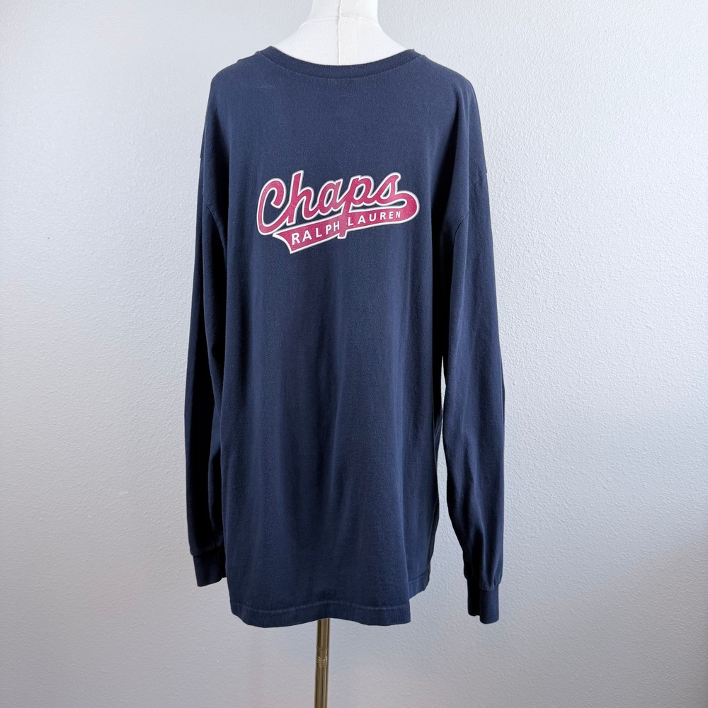 Vintage Chaps Ralph Lauren Long Sleeve T-Shirt Navy Blue Red Script Logo XL